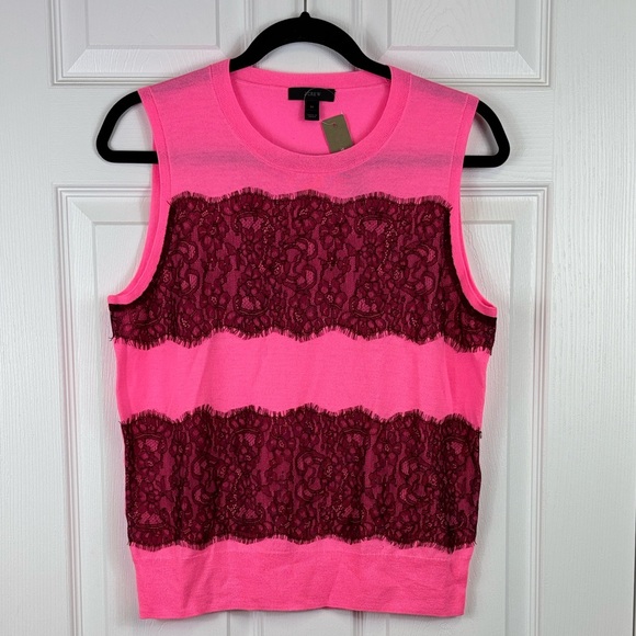 NWT J. Crew bright pink lace sleeveless sweater vest sz med - Picture 1 of 7